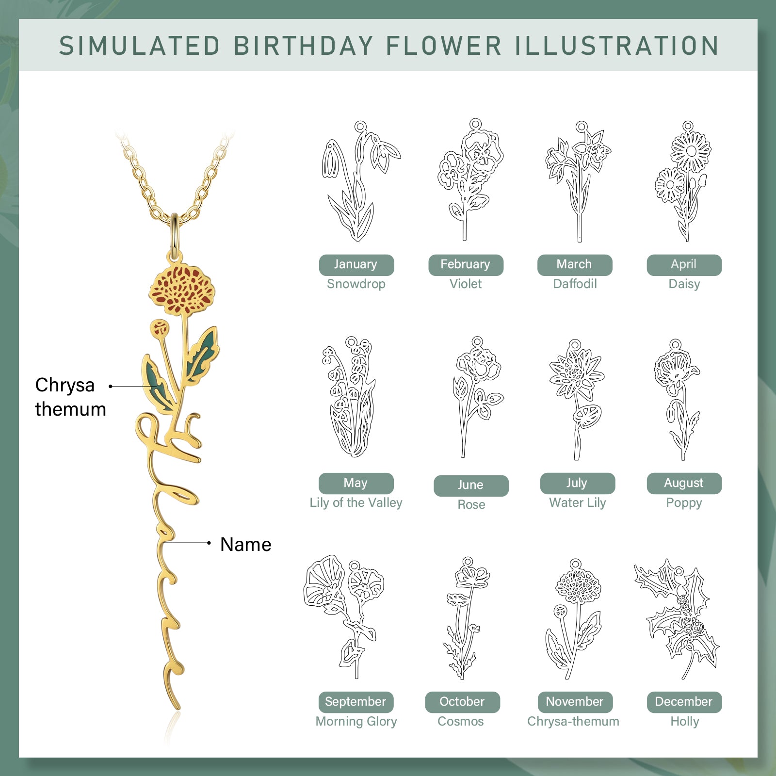 Mother's Day Gift Chrysanthemum Name Necklace Custom November Birth Flower Necklace for Her-Engravingift