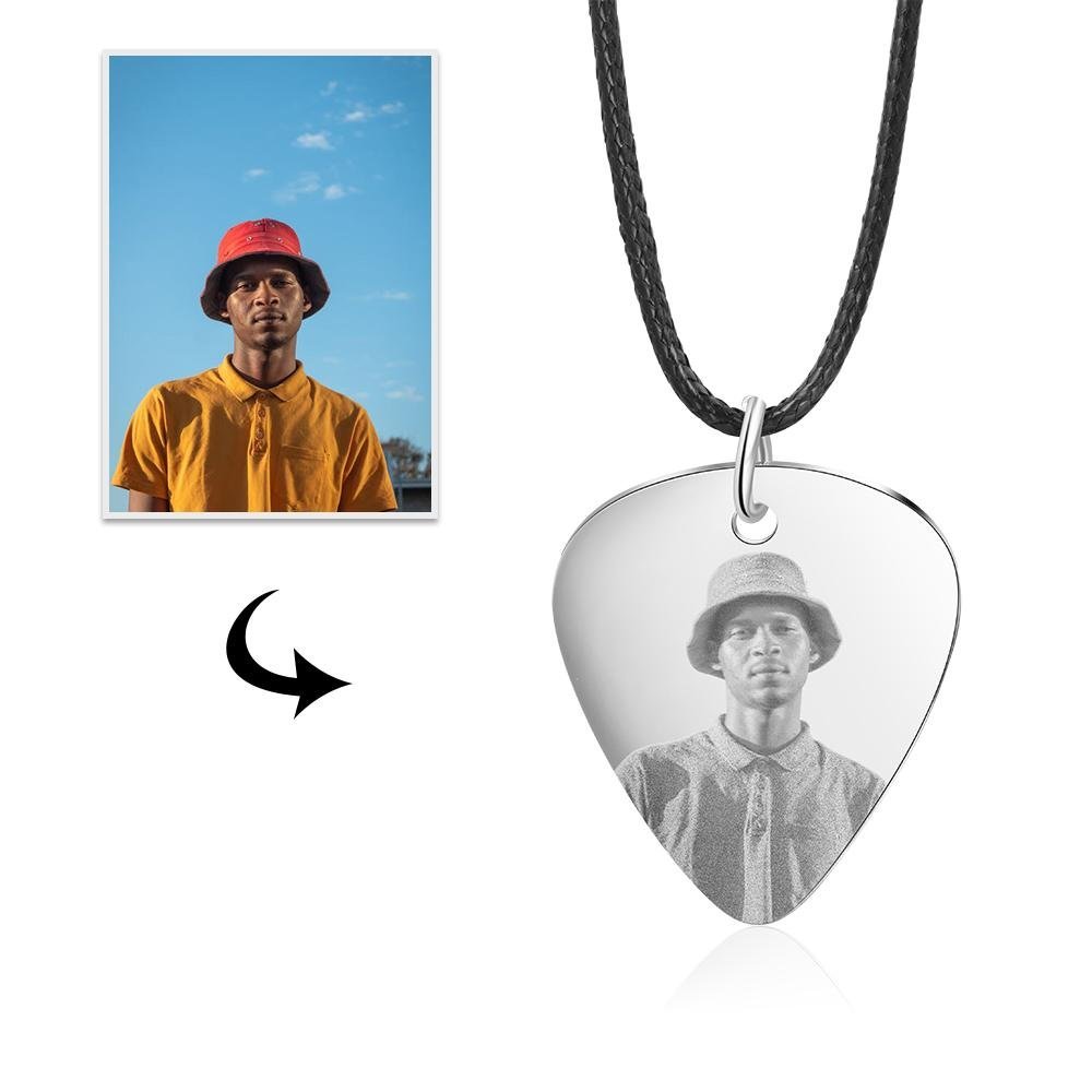 Christmas Gift Personalized Photo Guitar Pick Necklace Men Custom Necklace-Engravingift