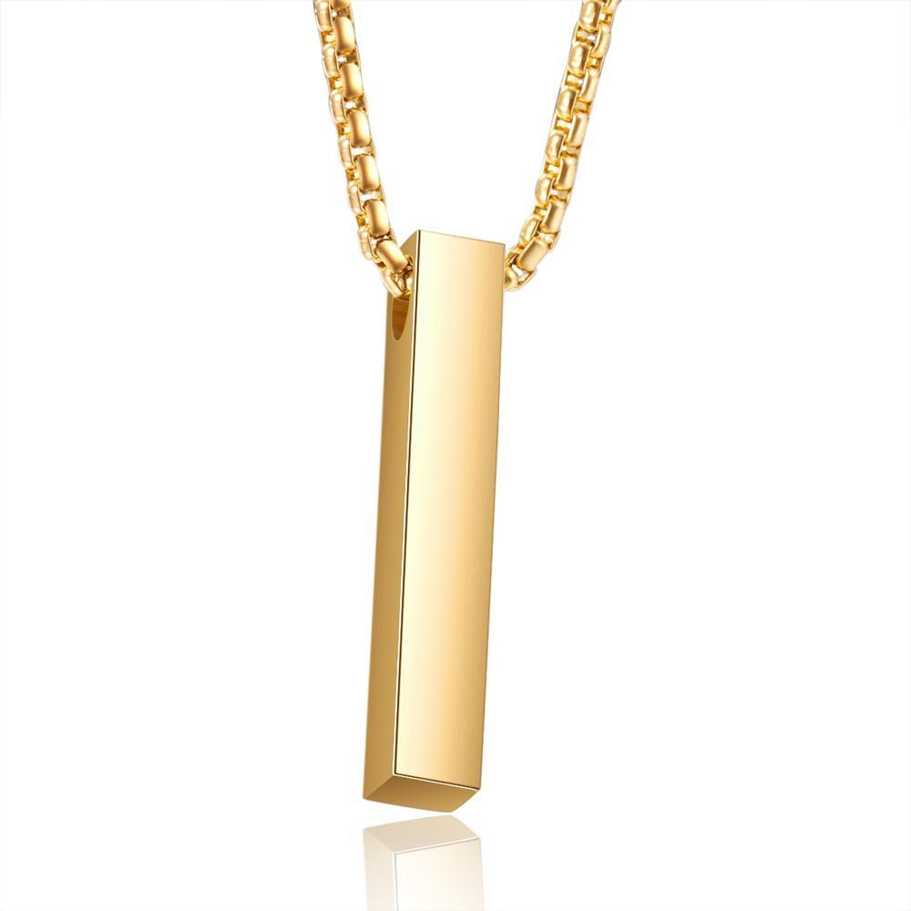 Men Bar Necklace Personalized 3D Bar Name Necklace in Gold
