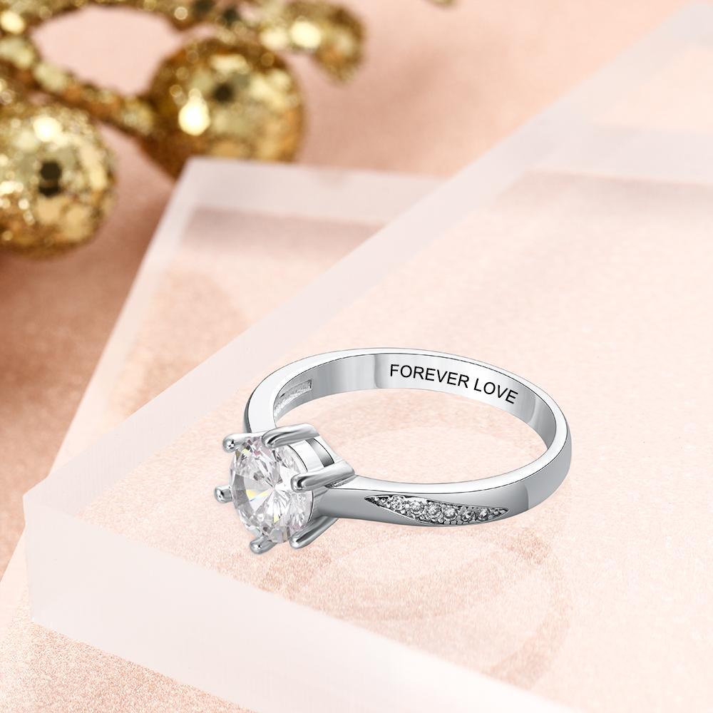 Mother's Day Gift Diamond Round Cut Engagement Ring April Birthstone Ring For Her Engraved Perfect Gift For Women-Engravingift