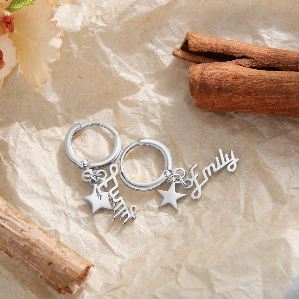 Mother's Day Gift Name Earrings with Star Pendant Personalized Gifts-Engravingift