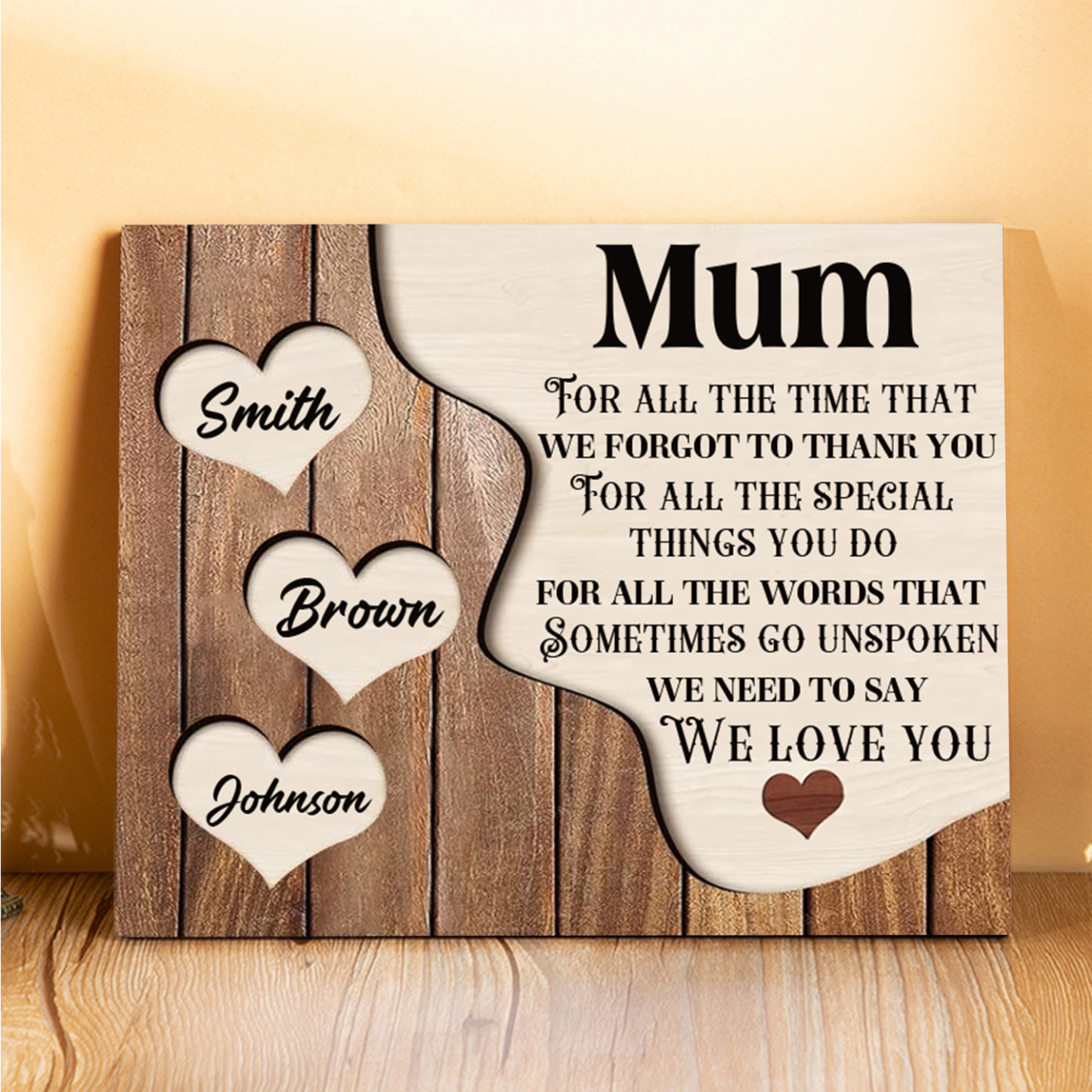 Personalized Mum Wooden Plaque Custom Names Home Decoration Hearts Gift for Mother