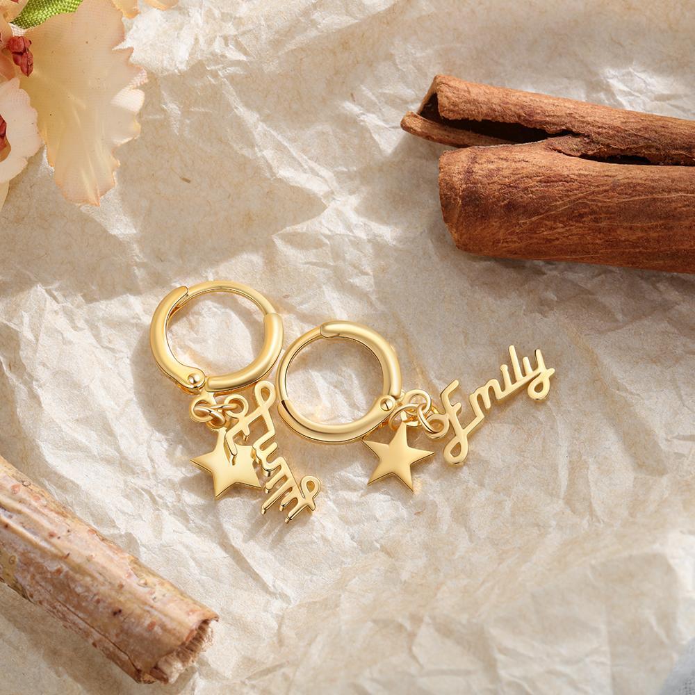 Mother's Day Gift Name Earrings with Star Pendant Personalized Gifts-Engravingift