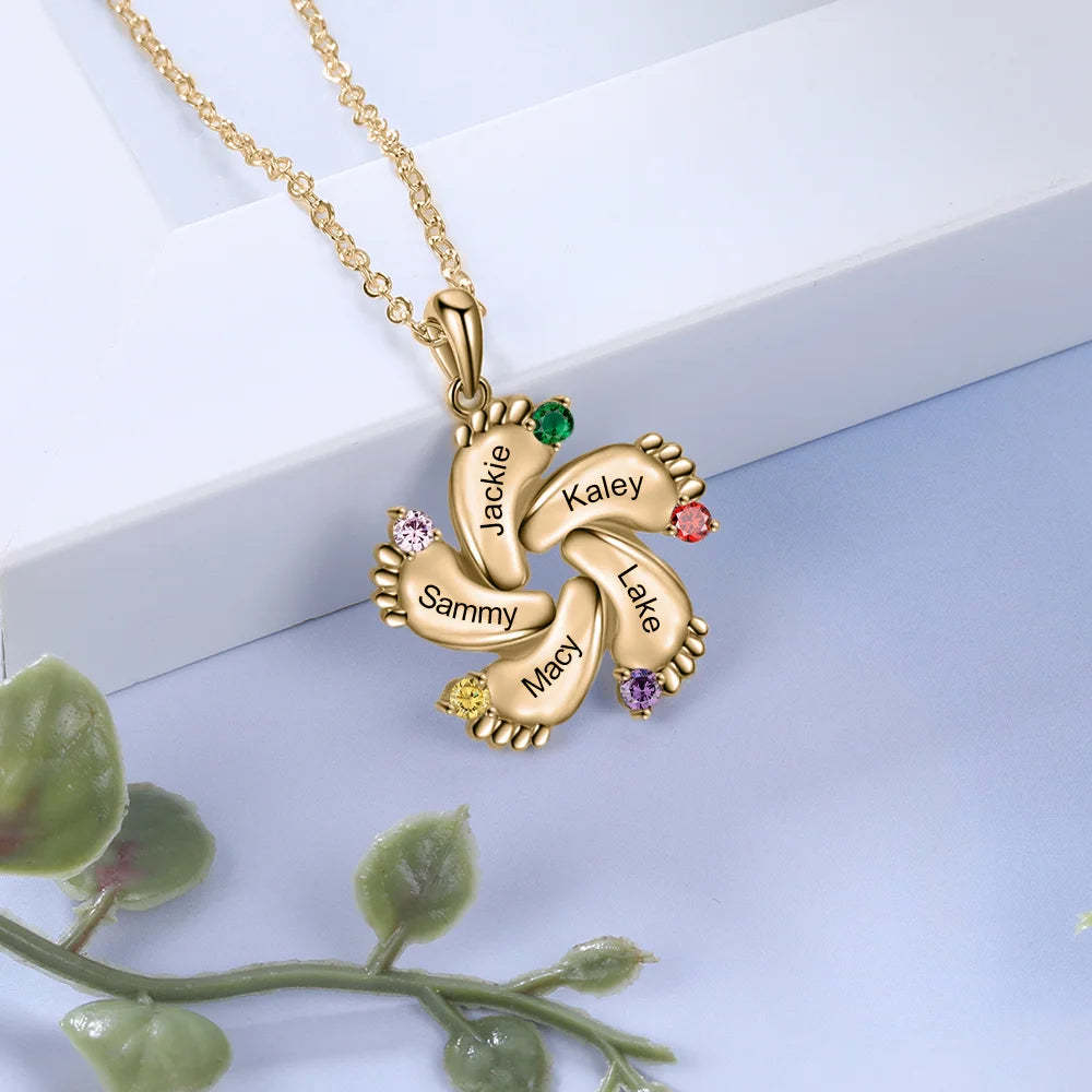 Christmas Gift Baby Feet Necklace With Custom Birthstone