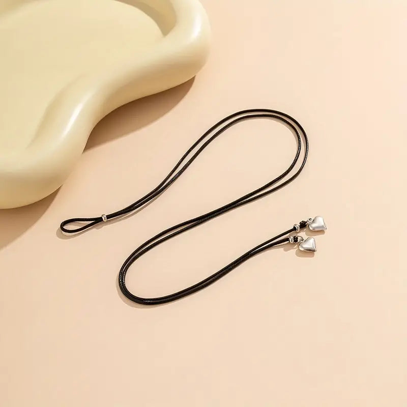 Mother's Day Double Love Heart Pendant Wax Thread Anklet Waterproof Simple Style Ankle Bracelet-Engravingift