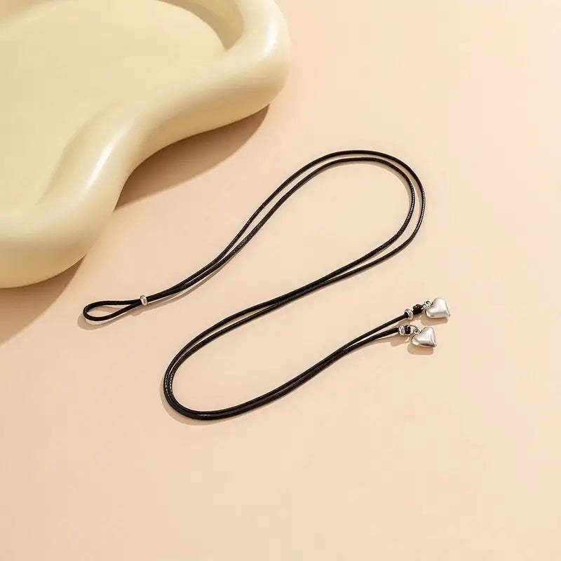 Mother's Day Double Love Heart Pendant Wax Thread Anklet Waterproof Simple Style Ankle Bracelet-Engravingift