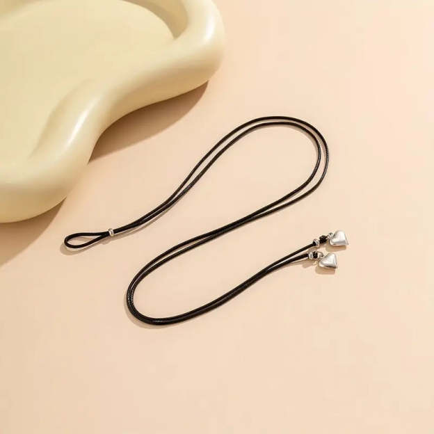 Mother's Day Double Love Heart Pendant Wax Thread Anklet Waterproof Simple Style Ankle Bracelet-Engravingift