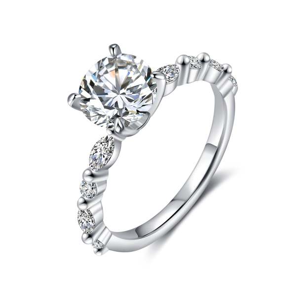 Mother's Day Gift Round Cut Moissanite Diamond Ring Engagement Ring Set-Engravingift