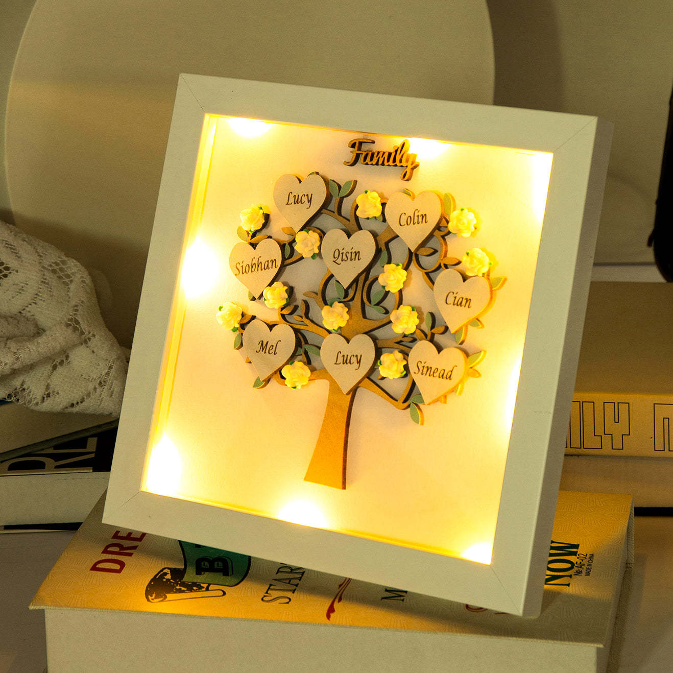 Mother's Day Gift Personalized Family Tree Frame Night Light Custom 5 Names Gifts for Family-Engravingift