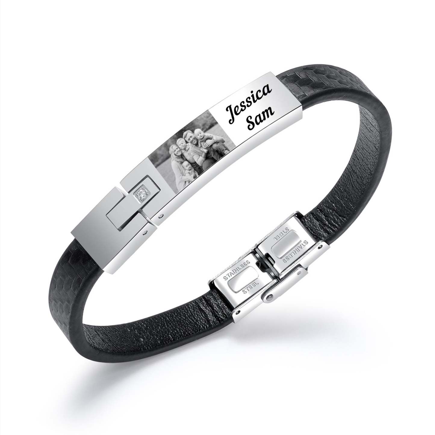 Christmas Personalized Leather Bracelet with Name and Photo Bracelet for Husband-Engravingift