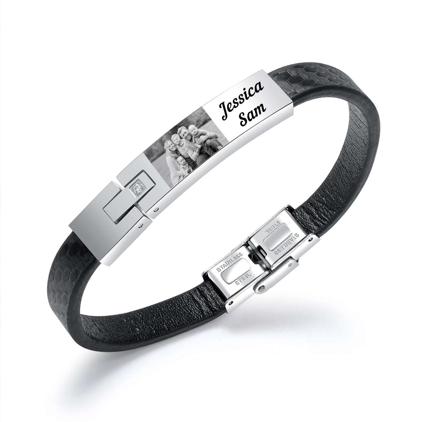 Christmas Personalized Leather Bracelet with Name and Photo Bracelet for Husband-Engravingift