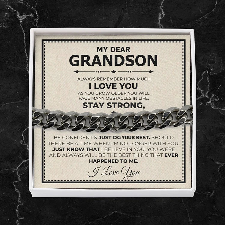 Mother's Day Gift To My Grandson I LOVE YOU Cuban Chain Bracelet Stainless Steel Bracelet Warm Gift-Engravingift