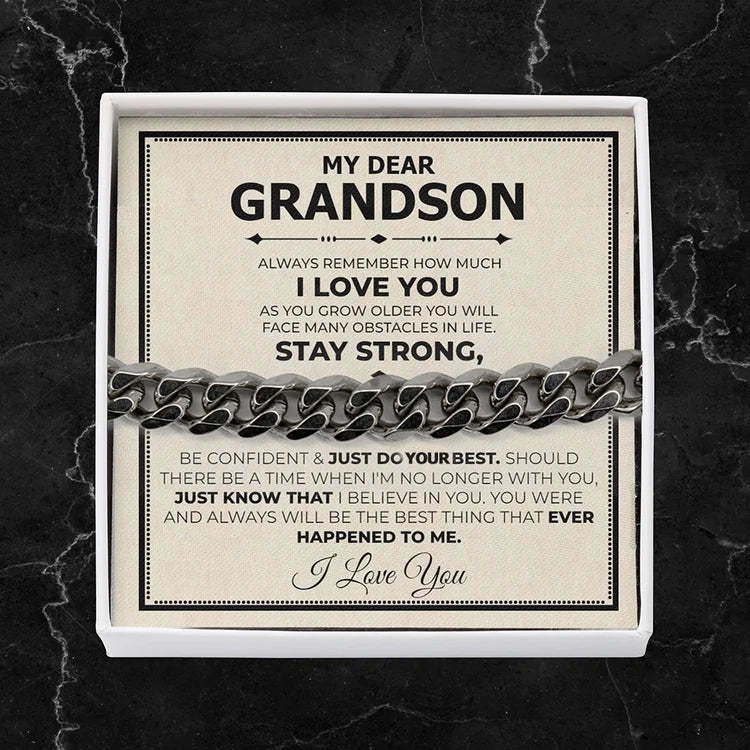 Mother's Day Gift To My Grandson I LOVE YOU Cuban Chain Bracelet Stainless Steel Bracelet Warm Gift-Engravingift