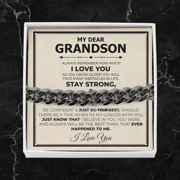 Mother's Day Gift To My Grandson I LOVE YOU Cuban Chain Bracelet Stainless Steel Bracelet Warm Gift-Engravingift