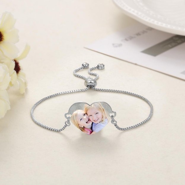 Mother's Day Gift Custom Bracelets with Heart Photo Personalized Bracelet with Engraving-Engravingift