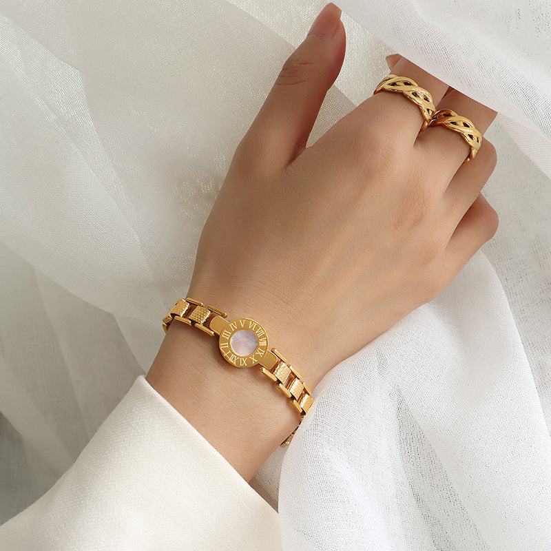Mother's Day Gift Roman Number Watch Plate Bracelet Boho Style Shell Jewelry for Women Girls-Engravingift