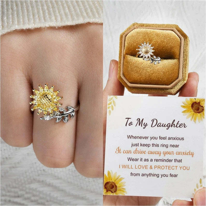 Mother's Day Gift For Daughter-S925 Sunflower Fidget Ring Anxiety Spinning Ring" It Can Drive Away Your Anxiety"-Engravingift