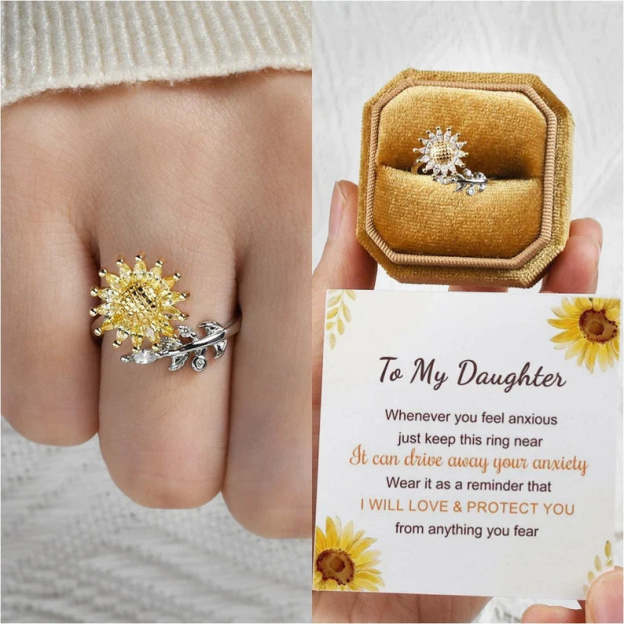 Mother's Day Gift For Daughter-S925 Sunflower Fidget Ring Anxiety Spinning Ring" It Can Drive Away Your Anxiety"-Engravingift