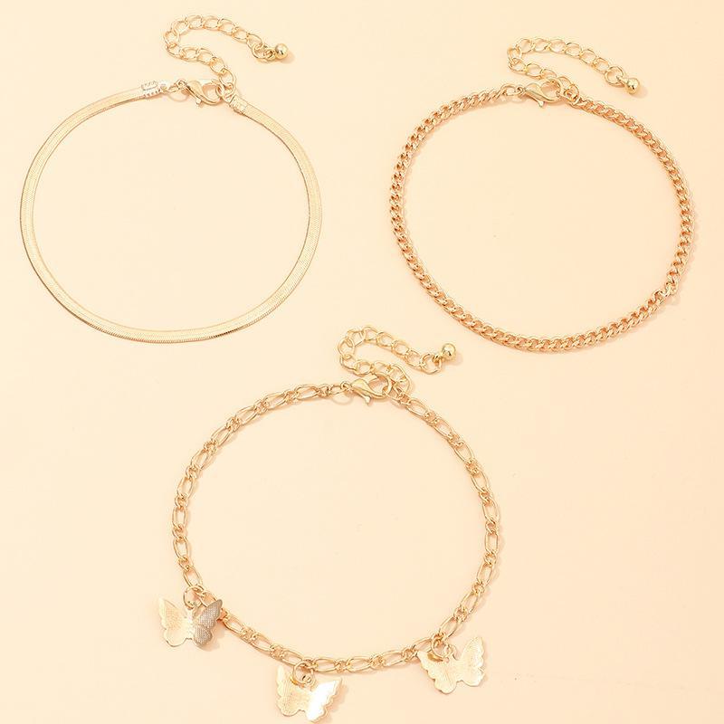 Mother's Day Gift Three Layers Anklets Bracelet Beach Anklet Set Butterfly Anklet-Engravingift