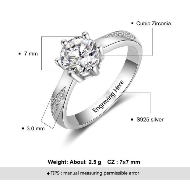 Mother's Day Gift Diamond Round Cut Engagement Ring April Birthstone Ring For Her Engraved Perfect Gift For Women-Engravingift