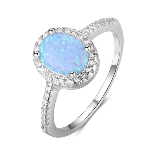 Mother's Day Gift Promise Ring Sterling Silver Ring with Blue Simulated Opal-Engravingift