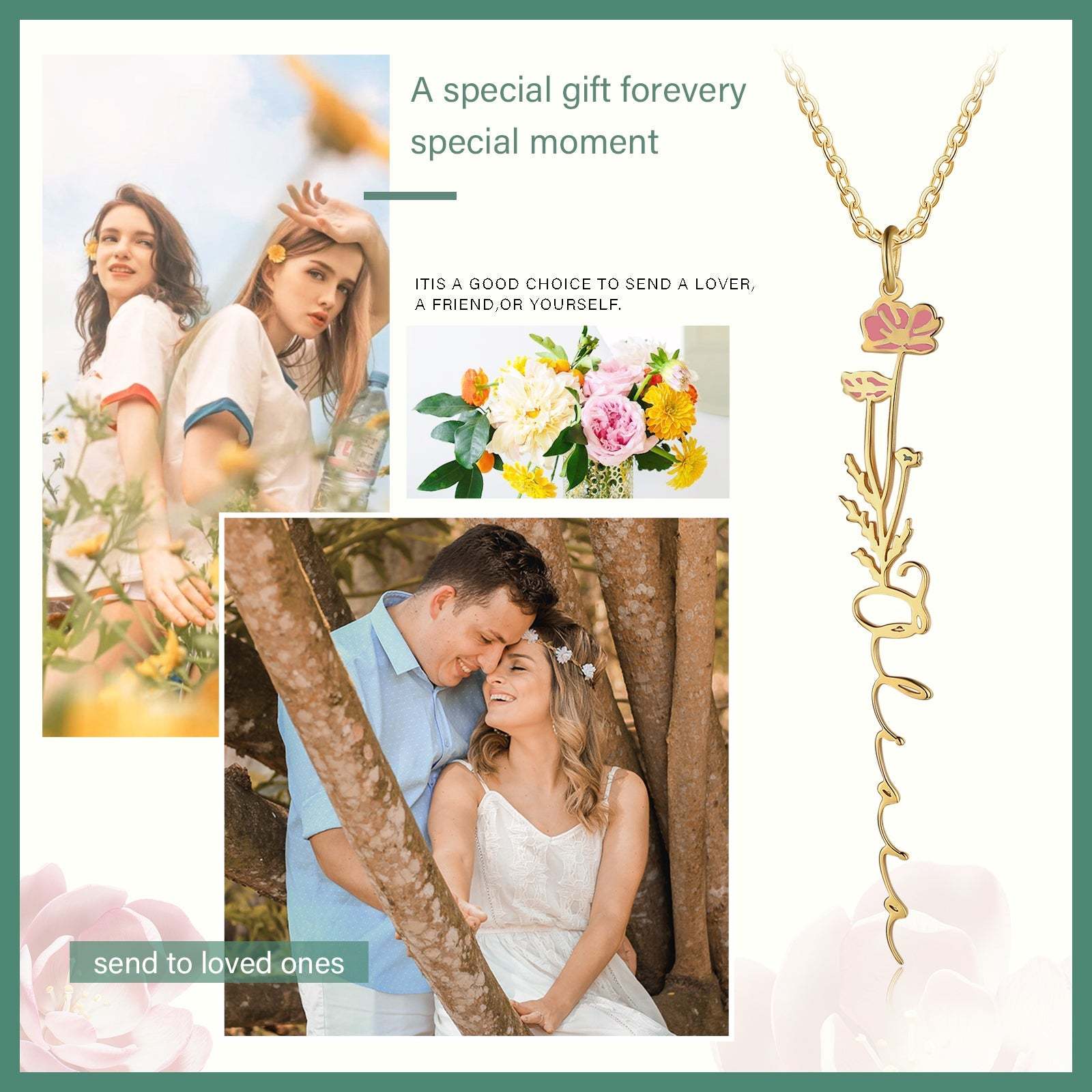 Mother's Day Gift Cosmos Name Necklace Custom October Birth Flower Necklace for Her-Engravingift
