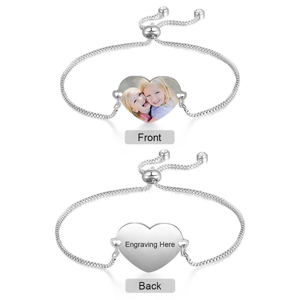 Mother's Day Gift Custom Bracelets with Heart Photo Personalized Bracelet with Engraving-Engravingift