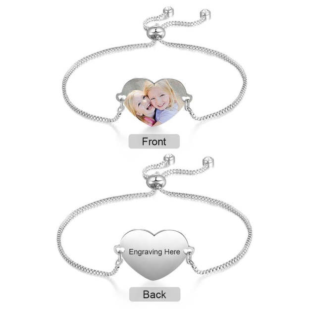 Mother's Day Gift Custom Bracelets with Heart Photo Personalized Bracelet with Engraving-Engravingift