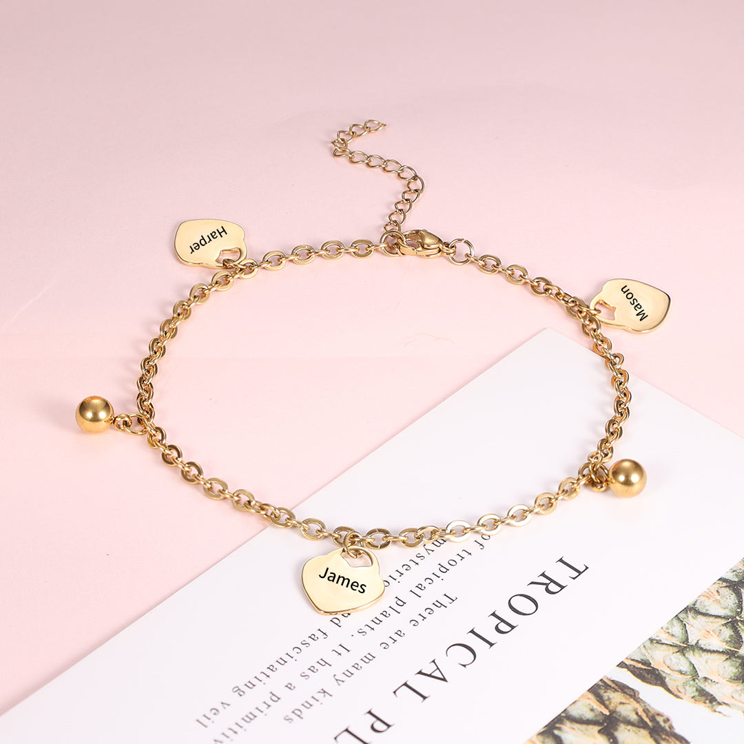 Mother's Day Gift Personalized Heart Anklet Custom 3 Names Anklet for Women-Engravingift