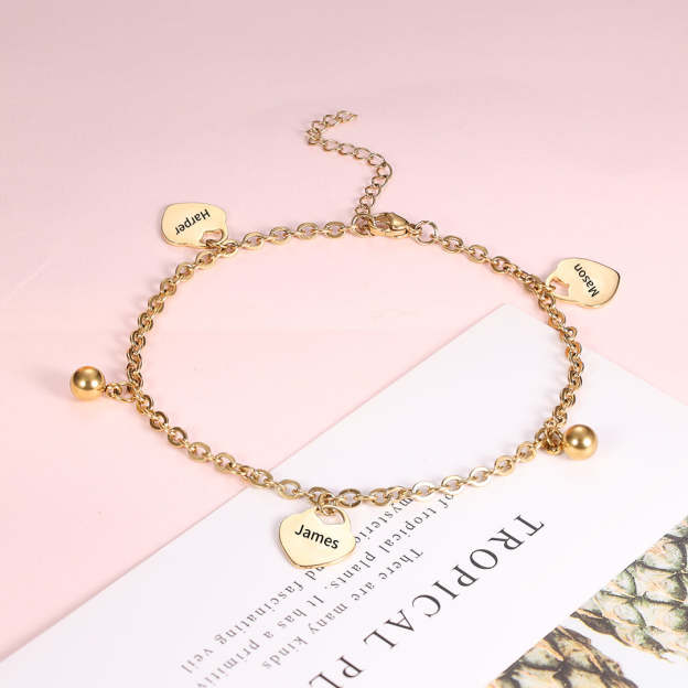 Mother's Day Gift Personalized Heart Anklet Custom 3 Names Anklet for Women-Engravingift