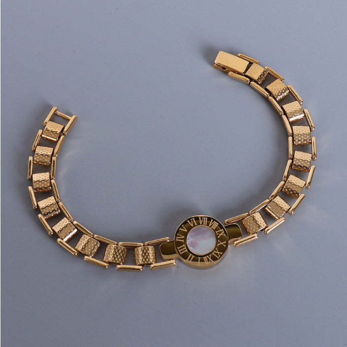 Mother's Day Gift Roman Number Watch Plate Bracelet Boho Style Shell Jewelry for Women Girls-Engravingift