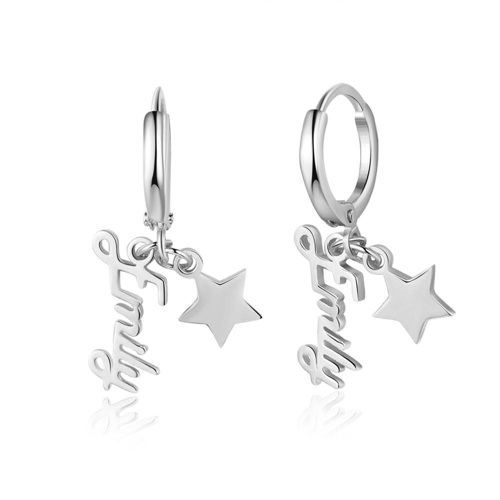 Mother's Day Gift Name Earrings with Star Pendant Personalized Gifts-Engravingift