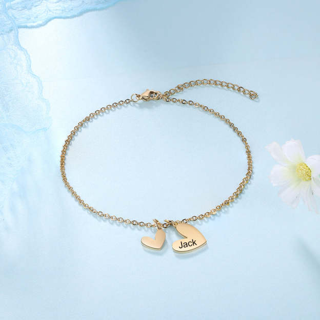 Mother's Day Personalized Anklet with Heart Charms Engraved Name Anklet for Women-Engravingift