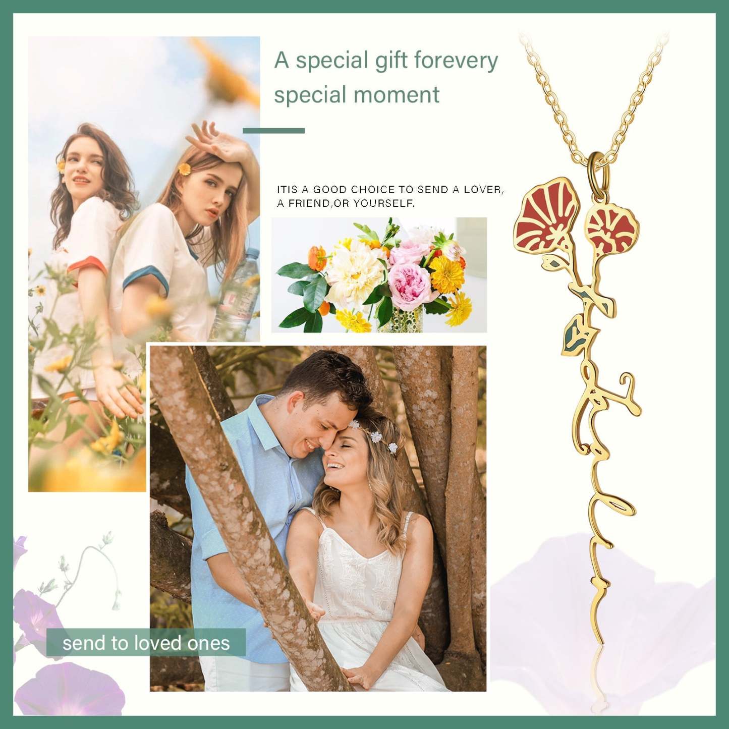 Mother's Day Gift Morning Glory Name Necklace Custom September Birth Flower Necklace for Her-Engravingift