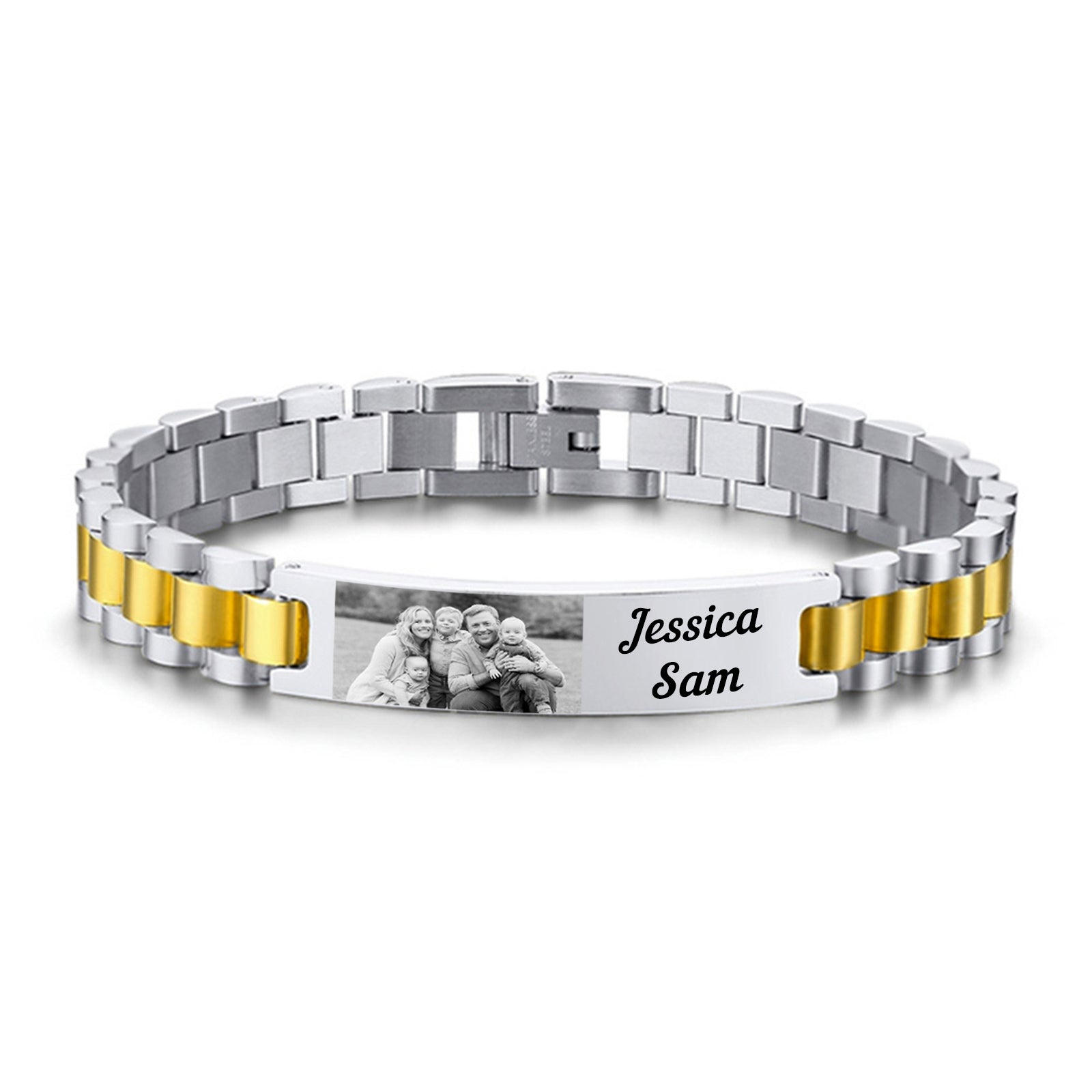 Christmas Gift Personalized ID Bar Bracelet with Name and Photo Bracelet Father's Day Gift