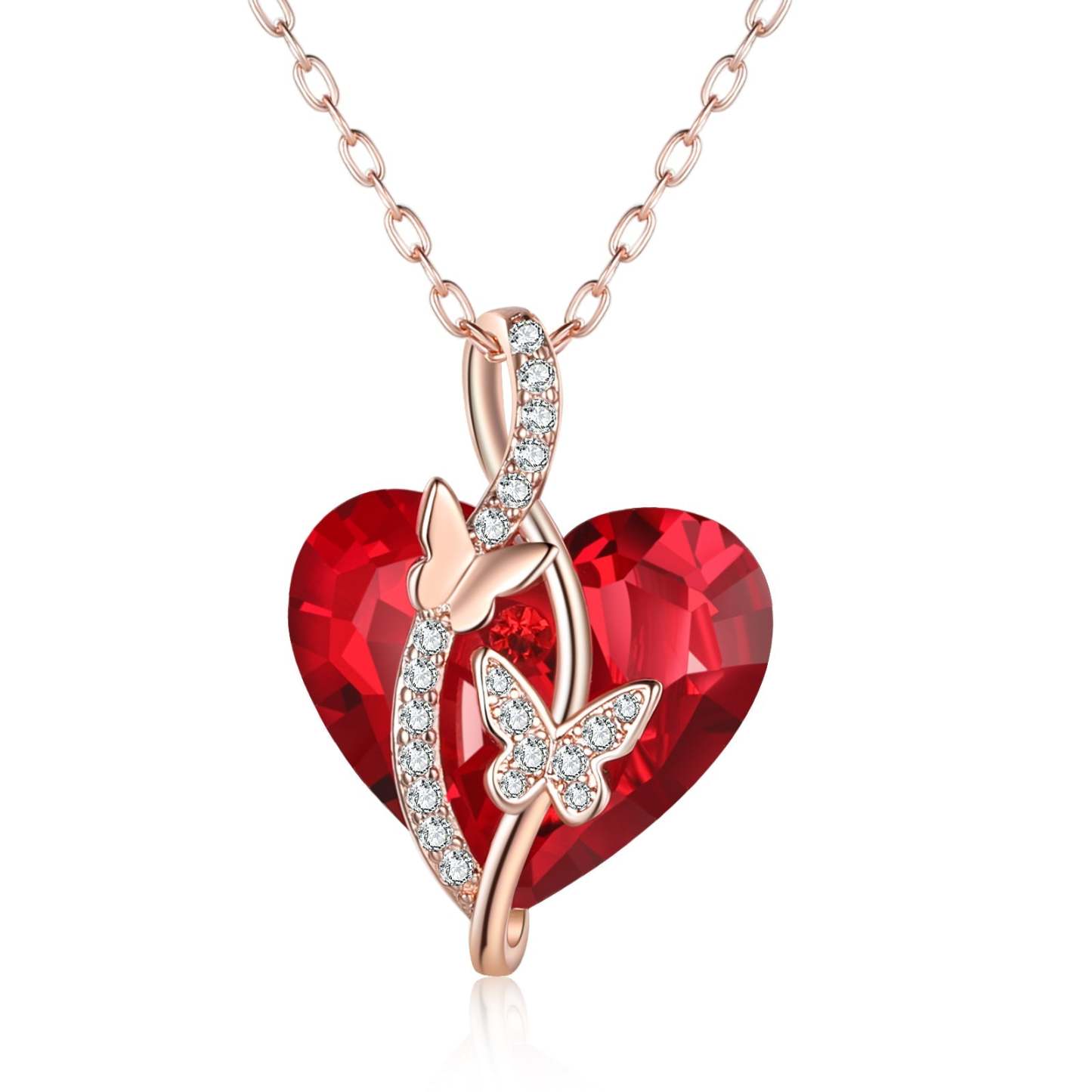 Christmas Gift Heart Red Crystal Necklace Butterfly Ruby Necklace for Her
