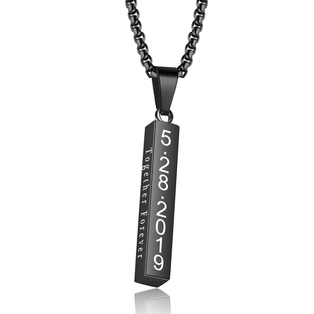 Father's Day Gift Men Vertical Bar Necklace Personalized 3D Bar Necklace in Black