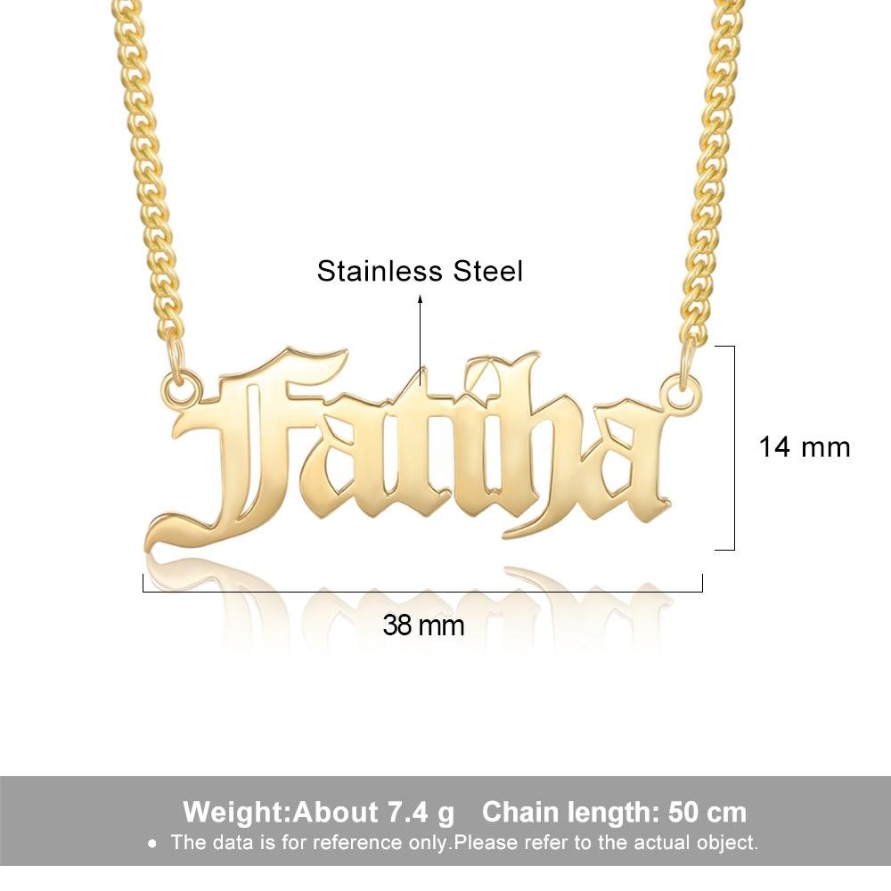 Father's Day Gift Men Custom Name Necklace Personalized Old English Name Chain 14K Gold Pated