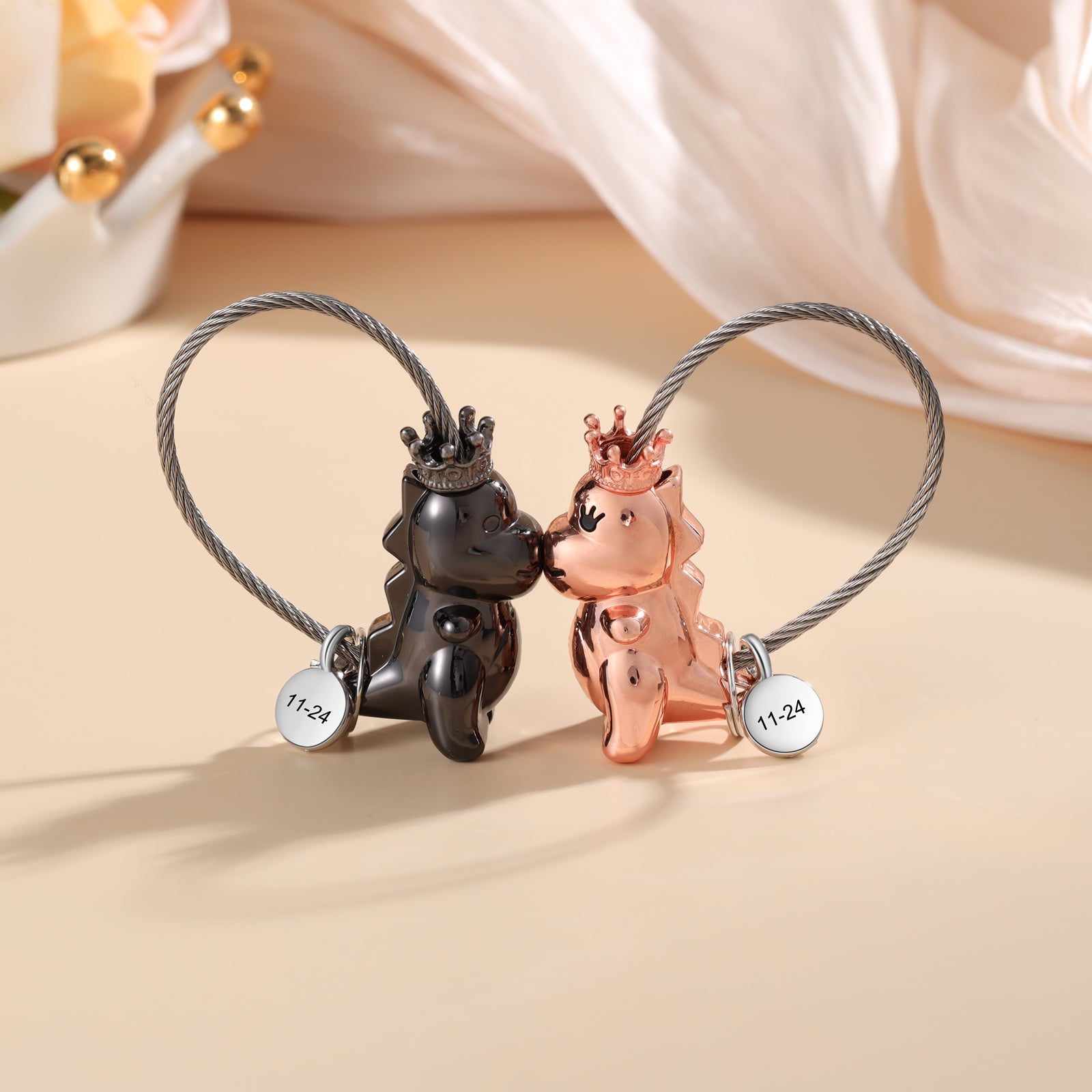 Mother's Day Gift  Magnetic Kissing Dinosaur Funny Keychain Personalized Matching Couple Key Ring Creative Gift-Engravingift