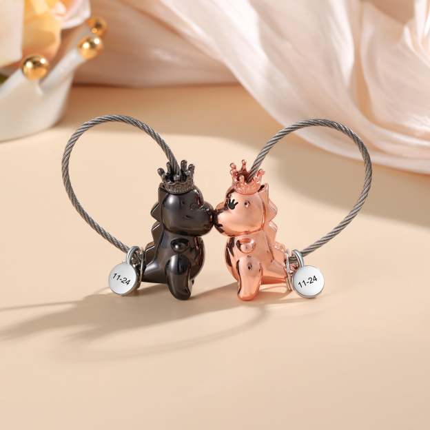 Mother's Day Gift  Magnetic Kissing Dinosaur Funny Keychain Personalized Matching Couple Key Ring Creative Gift-Engravingift
