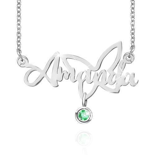 Mother's Day Gift Personalized Butterfly Name Necklace With Birthstone-Engravingift