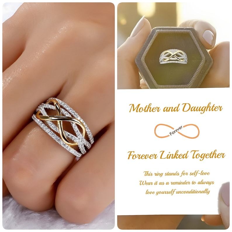 Mother's Day Gift Mother and Daughter Forever Linked Together Infinity Ring-Engravingift