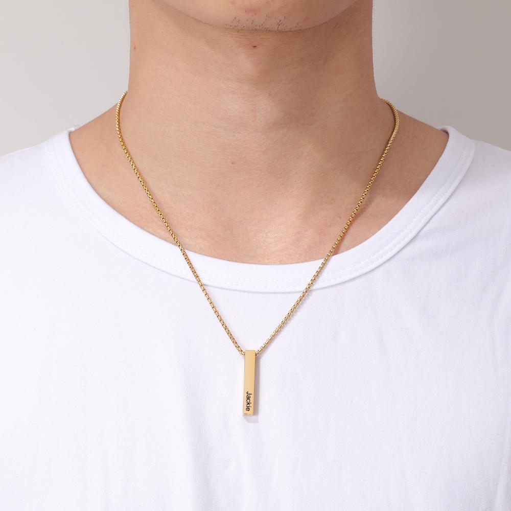 Men Bar Necklace Personalized 3D Bar Name Necklace in Gold