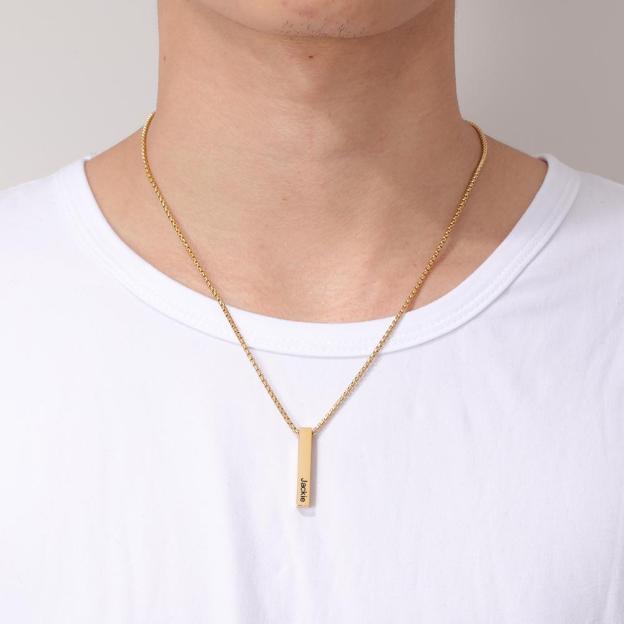 Men Bar Necklace Personalized 3D Bar Name Necklace in Gold