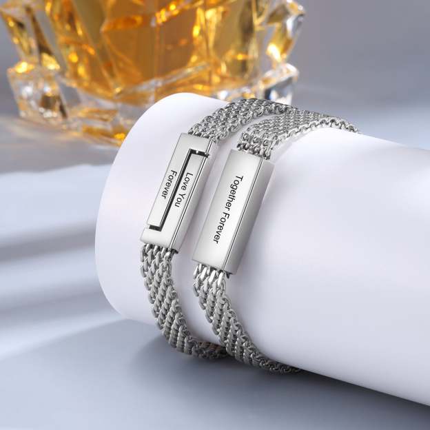 Christmas Gift Personalized Herringbone Bracelet Engraved Text for Men