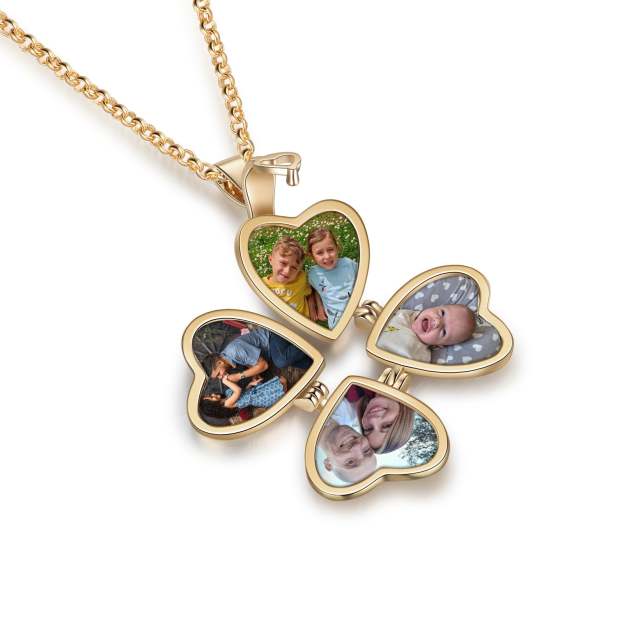 Christmas Gift Personalized Four Leaf Clover Photo Necklace Folding Vintage Locket Necklace