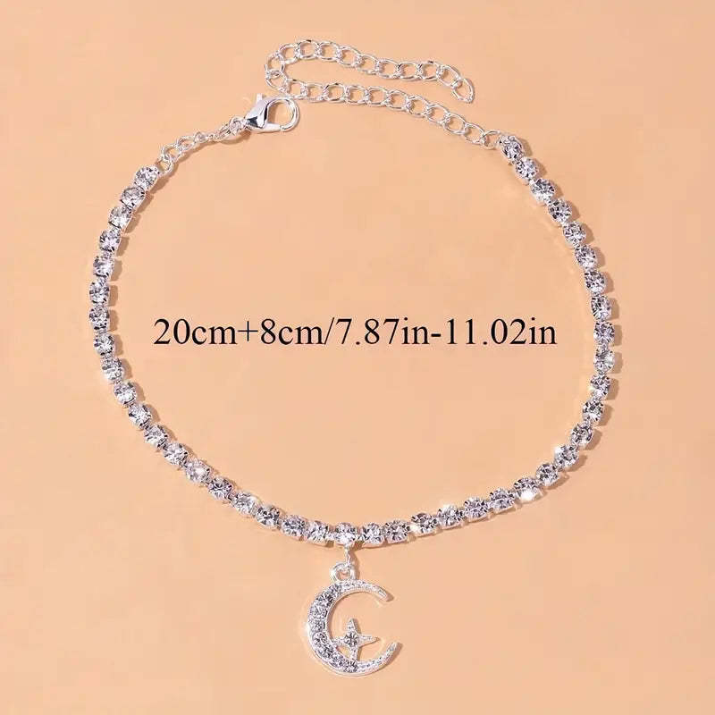Mother's Day Moon Star Pendant Chain Anklet Versatile Summer Beach Foot Jewelry Female-Engravingift