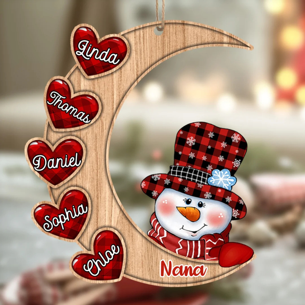 Christmas Gift Personalized Wooden Snowman Ornament Custom  Names Moon Christmas Ornaments Gift for Family-Engravingift