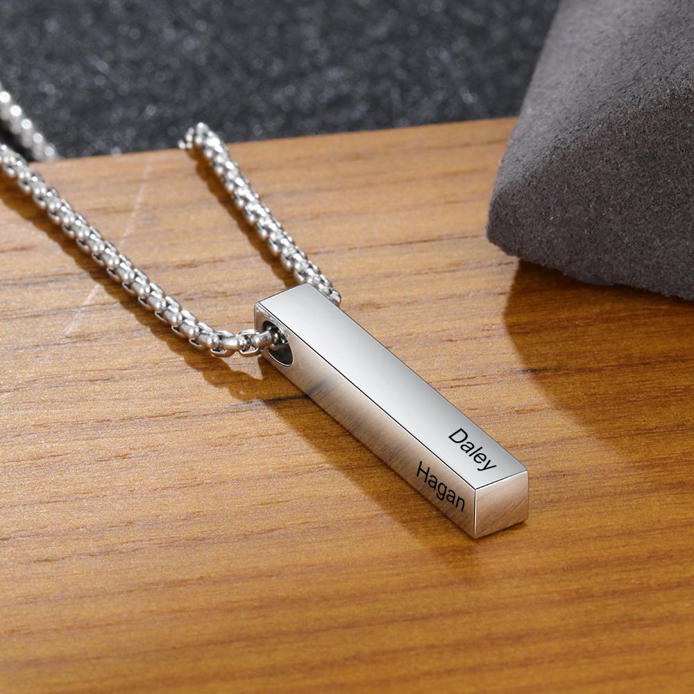 Men Bar Necklace Personalized 3D Bar Name Necklace in Gold