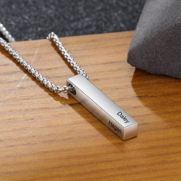 Men Bar Necklace Personalized 3D Bar Name Necklace in Gold